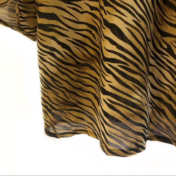 Mileage Tiger Animal Print Satin Sheer Tie Blouse - Picture 4 of 8